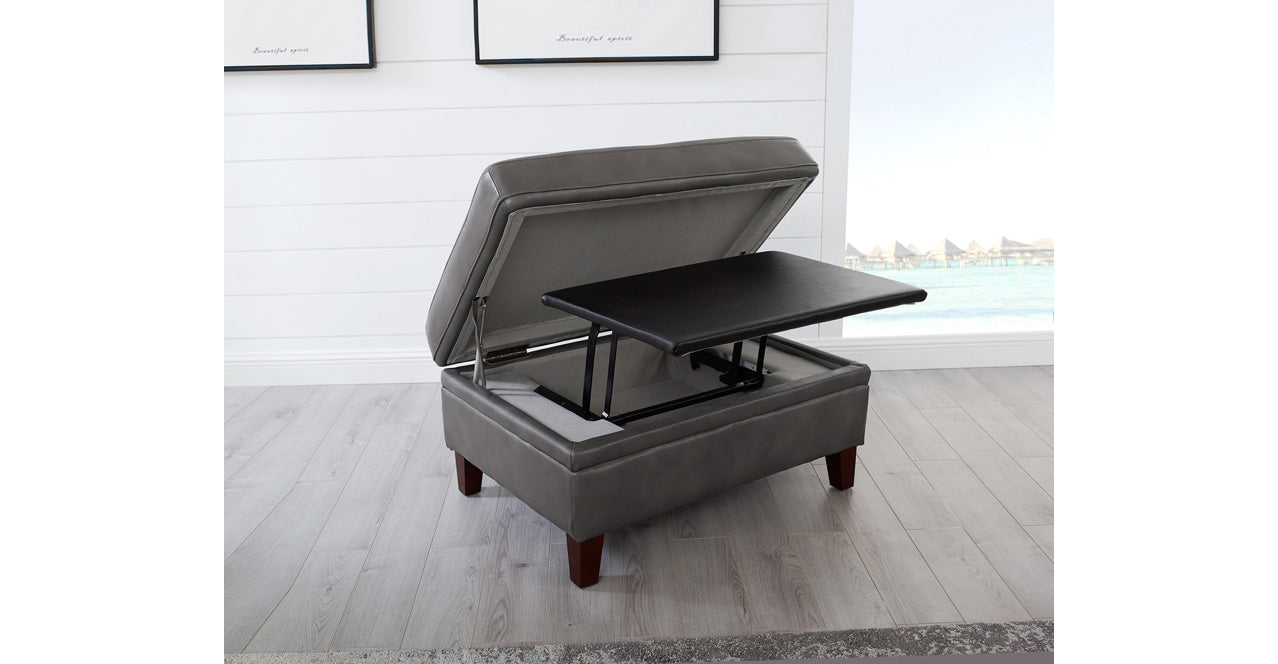 Alice Leather Sectional, Gray
